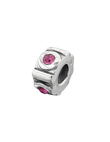 Hängsmycke 10x5mm Bead Bead With 4 Glass Stones Pink Rhodium Plated Silver 925