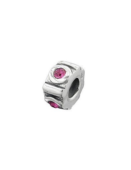 Hängsmycke 10x5mm Bead Bead With 4 Glass Stones Pink Rhodium Plated Silver 925