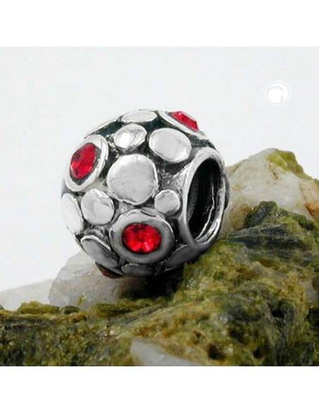 Hängsmycke 10x8mm Bead Bead With Glass Stones Red Rhodium Plated Silver 925