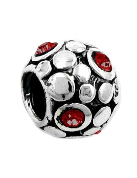 Hängsmycke 10x8mm Bead Bead With Glass Stones Red Rhodium Plated Silver 925