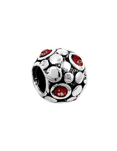 Hängsmycke 10x8mm Bead Bead With Glass Stones Red Rhodium Plated Silver 925