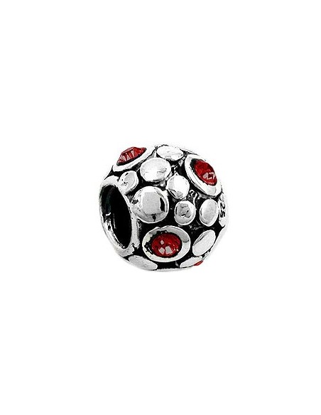 Hängsmycke 10x8mm Bead Bead With Glass Stones Red Rhodium Plated Silver 925