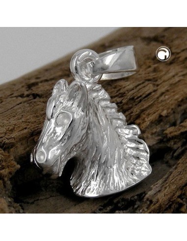 Hängsmycke 12x15mm Horse Head Shiny Solid Silver 925