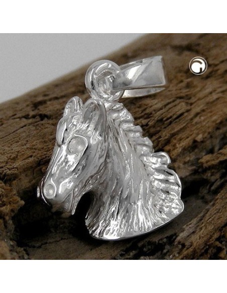 Hängsmycke 12x15mm Horse Head Shiny Solid Silver 925