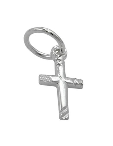 Hängsmycke 12x6mm Mini Kors Shiny Slant Stripe Silver 925