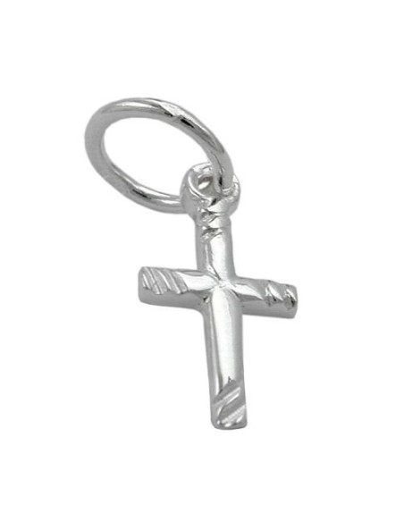 Hängsmycke 12x6mm Mini Kors Shiny Slant Stripe Silver 925