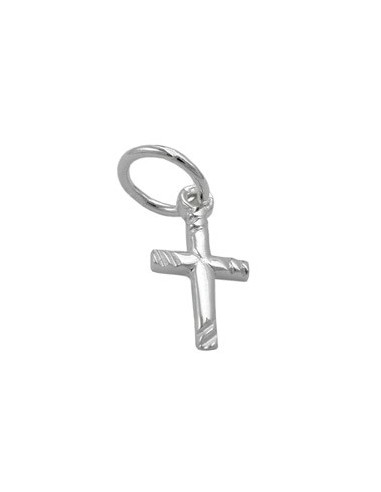 Hängsmycke 12x6mm Mini Kors Shiny Slant Stripe Silver 925