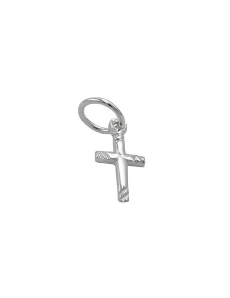 Hängsmycke 12x6mm Mini Kors Shiny Slant Stripe Silver 925