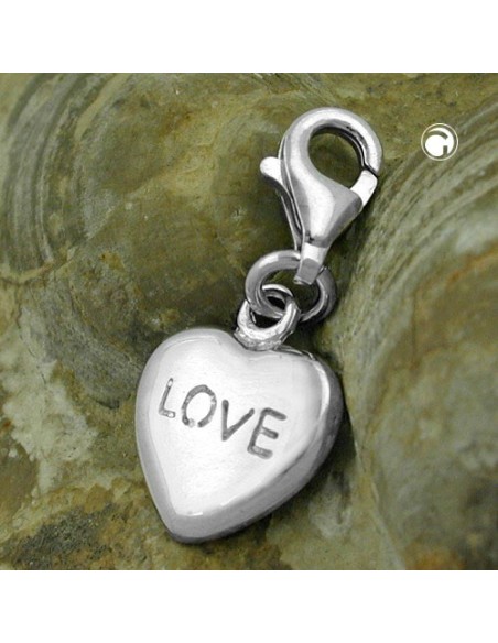 Hängsmycke 13x11mm Berlock Heart Love Shiny Rhodium Plated Silver 925