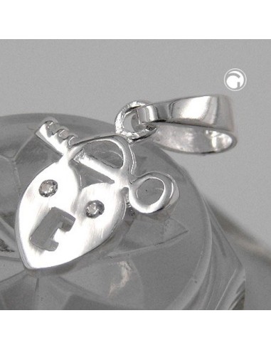 Hängsmycke 13x11mm Heart Lock With Key With Cubic Zirconia Shiny Silver 925