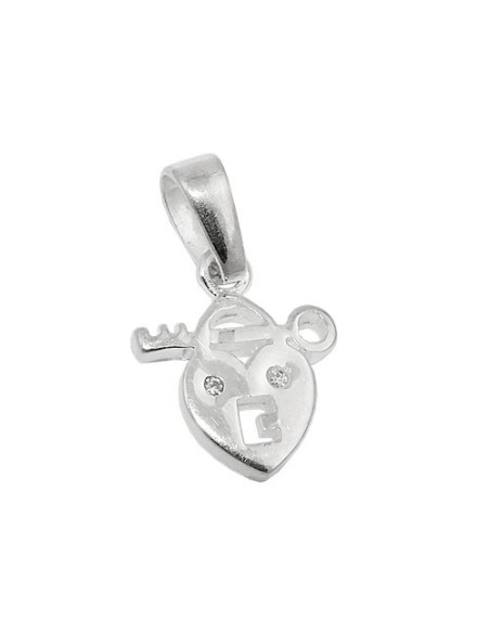Hängsmycke 13x11mm Heart Lock With Key With Cubic Zirconia Shiny Silver 925