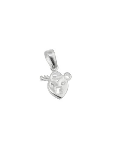 Hängsmycke 13x11mm Heart Lock With Key With Cubic Zirconia Shiny Silver 925