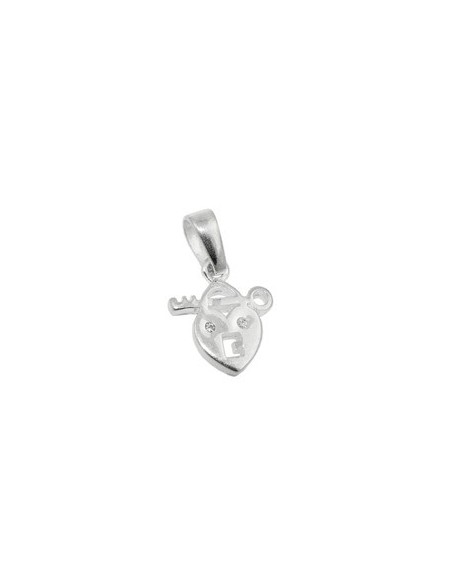 Hängsmycke 13x11mm Heart Lock With Key With Cubic Zirconia Shiny Silver 925