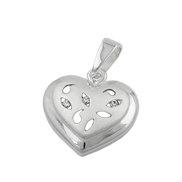Hängsmycke 14x14mm Heart With 3 Zirconias Matt Shiny Silver 925