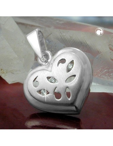 Hängsmycke 14x14mm Heart With 3 Zirconias Matt Shiny Silver 925