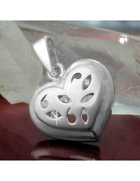 Hängsmycke 14x14mm Heart With 3 Zirconias Matt Shiny Silver 925