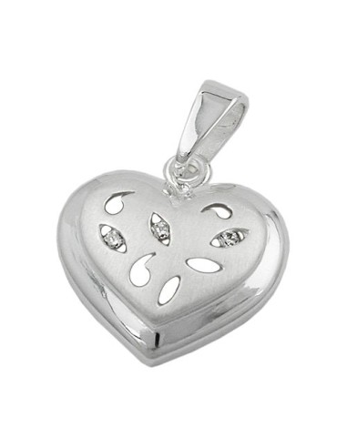 Hängsmycke 14x14mm Heart With 3 Zirconias Matt Shiny Silver 925