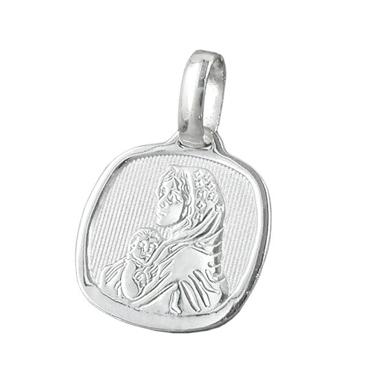Hängsmycke 16x15mm Mother Mary With Child Shiny Silver 925