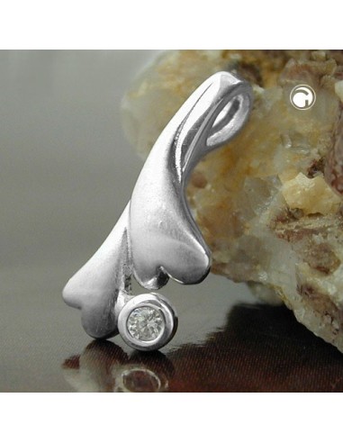 Hängsmycke 16x7mm Leaf-Like With Zirconia Matted Silver 925