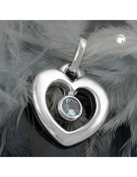 Hängsmycke 17x16mm Heart Synthetic Blue Topaz Shiny Silver 925