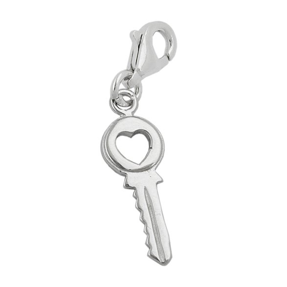 Hängsmycke 17x7mm Berlock Security Key With Heart Silver 925