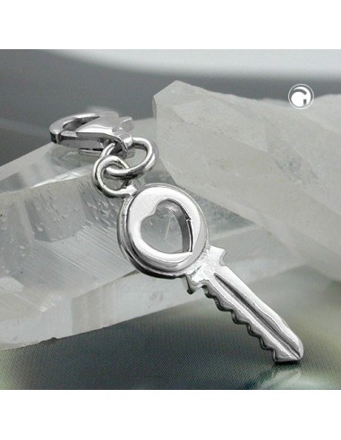 Hängsmycke 17x7mm Berlock Security Key With Heart Silver 925