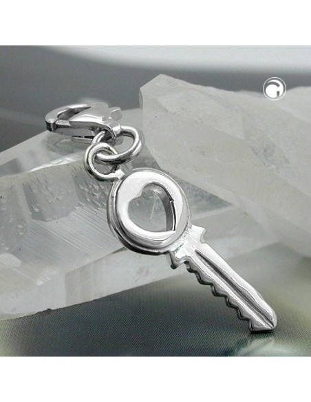 Hängsmycke 17x7mm Berlock Security Key With Heart Silver 925