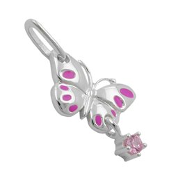 Hängsmycke 18x8mm Butterfly Pink Laquered With Tag Zirconia Pink Silver 925