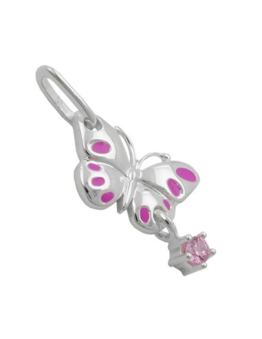 Hängsmycke 18x8mm Butterfly Pink Laquered With Tag Zirconia Pink Silver 925