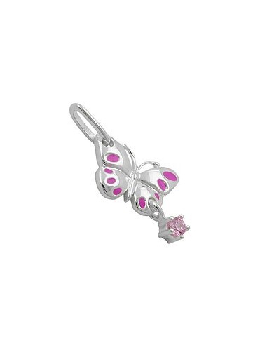 Hängsmycke 18x8mm Butterfly Pink Laquered With Tag Zirconia Pink Silver 925