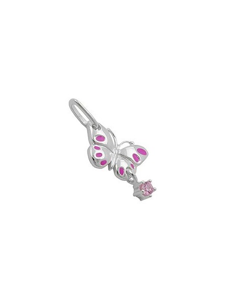 Hängsmycke 18x8mm Butterfly Pink Laquered With Tag Zirconia Pink Silver 925