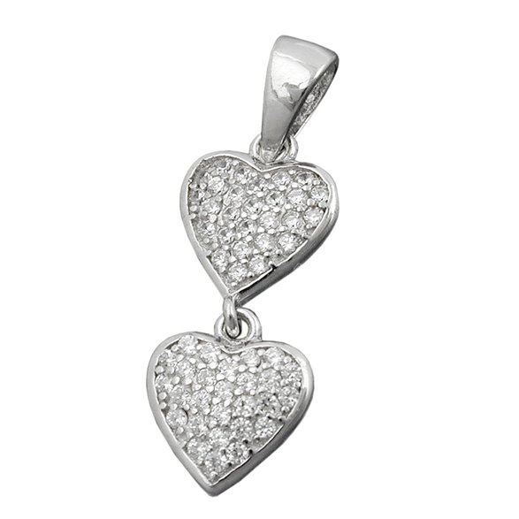 Hängsmycke 20x8mm 2 Hearts With Zirconias Silver 925