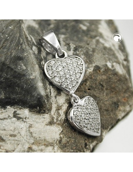 Hängsmycke 20x8mm 2 Hearts With Zirconias Silver 925
