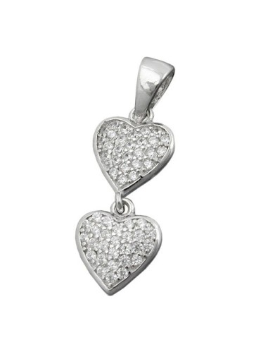Hängsmycke 20x8mm 2 Hearts With Zirconias Silver 925