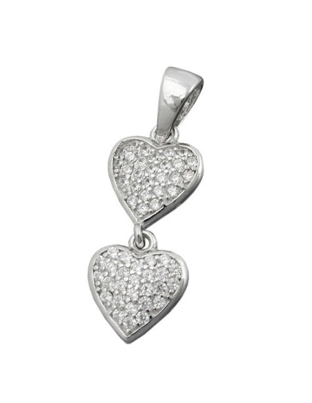 Hängsmycke 20x8mm 2 Hearts With Zirconias Silver 925