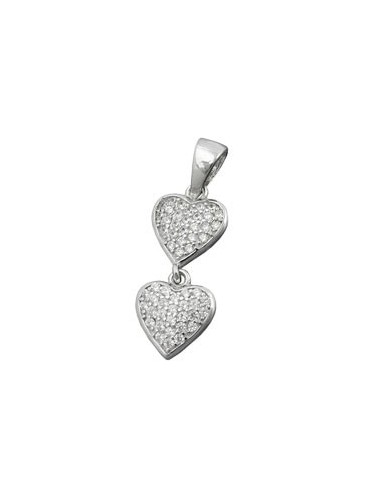 Hängsmycke 20x8mm 2 Hearts With Zirconias Silver 925