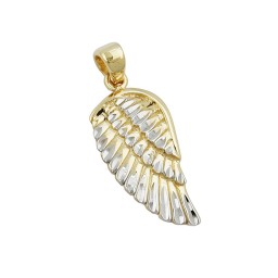 pendant 20x10mm angel wing bicolor rhodium plated diamond cut 9k gold