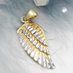 pendant 20x10mm angel wing bicolor rhodium plated diamond cut 9k gold