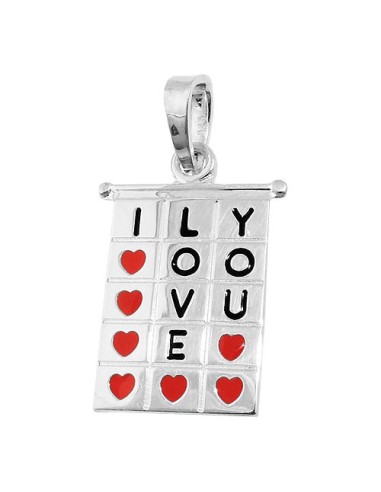 Hängsmycke 22x13mm Square Table I-Love-You Red-Black Lacquered Silver 925