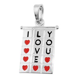 Hängsmycke 22x13mm Square Table I-Love-You Red-Black Lacquered Silver 925