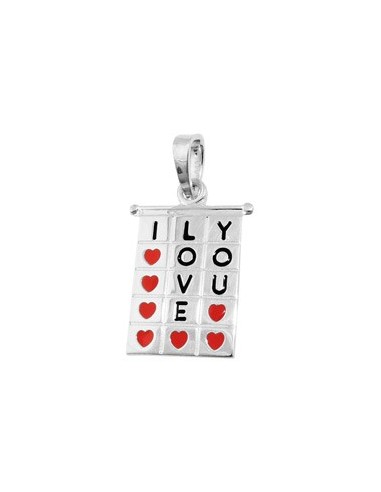 Hängsmycke 22x13mm Square Table I-Love-You Red-Black Lacquered Silver 925