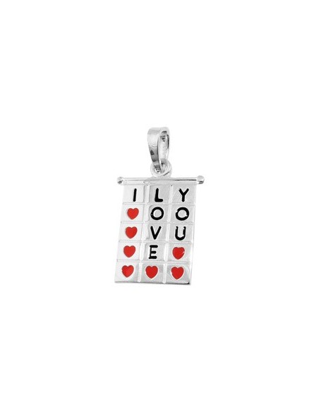 Hängsmycke 22x13mm Square Table I-Love-You Red-Black Lacquered Silver 925