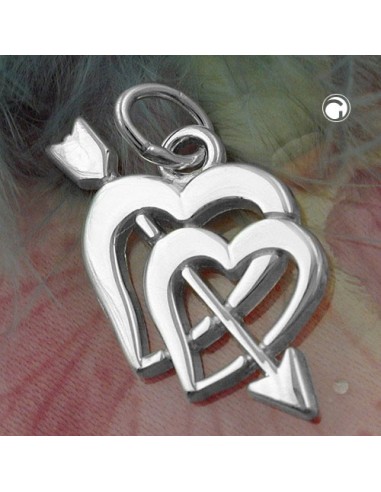 Hängsmycke 23x12mm Double Heart With Cupid Arrow Silver 925