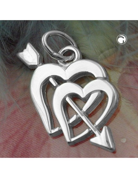 Hängsmycke 23x12mm Double Heart With Cupid Arrow Silver 925