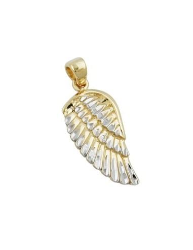 pendant 20x10mm angel wing bicolor rhodium plated diamond cut 9k gold