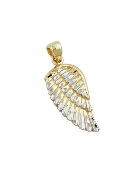 pendant 20x10mm angel wing bicolor rhodium plated diamond cut 9k gold