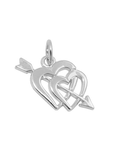 Hängsmycke 23x12mm Double Heart With Cupid Arrow Silver 925