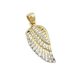 pendant 20x10mm angel wing bicolor rhodium plated diamond cut 9k gold