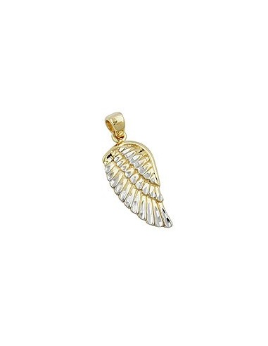 pendant 20x10mm angel wing bicolor rhodium plated diamond cut 9k gold