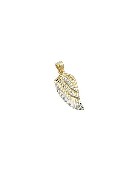 pendant 20x10mm angel wing bicolor rhodium plated diamond cut 9k gold